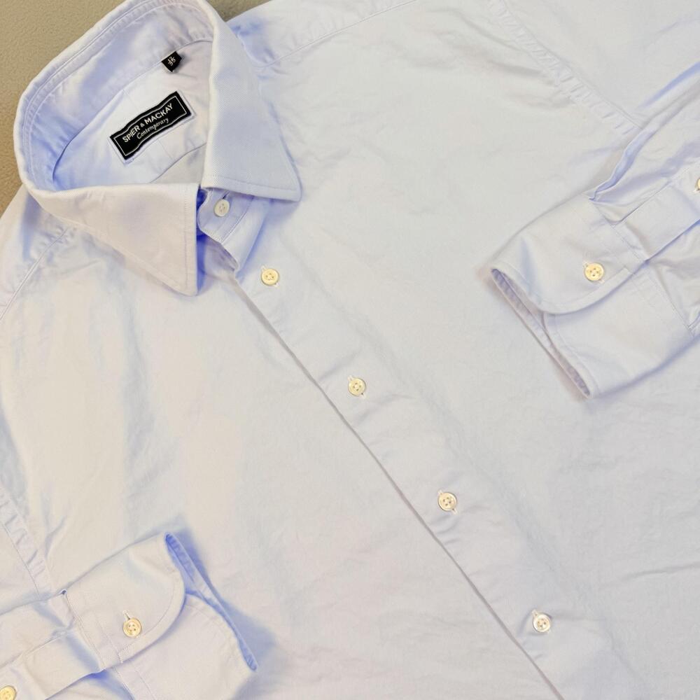 Spier & Mackay Dress Shirt Mens 17 Blue Solid Contemporary Cotton Twill